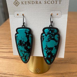 Kendra Scott Skylar earrings, gunmetal, variegated teal magnesite